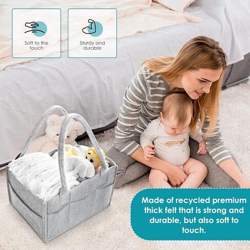 Cute Castle 2 Pack Diaper Caddy Organizer - Portable Baby Caddy Organizer with Handle, Nursery Storage Bin and Car Organizer for Girls, Boys - Baby Gift Basket - Grey in Saudi Arabia