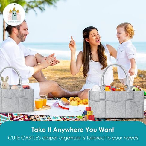 Cute Castle 2 Pack Diaper Caddy Organizer - Portable Baby Caddy Organizer with Handle, Nursery Storage Bin and Car Organizer for Girls, Boys - Baby Gift Basket - Grey in Saudi Arabia