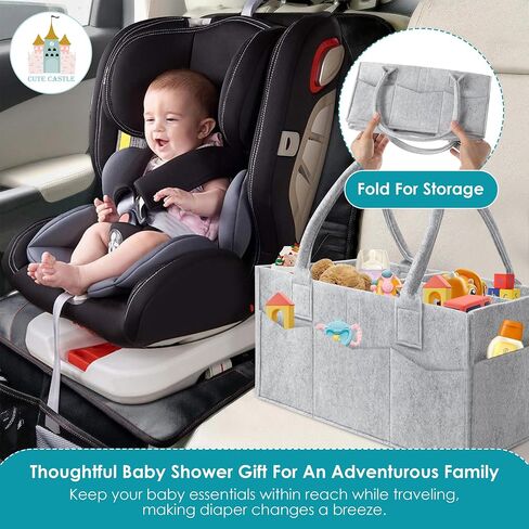 Cute Castle 2 Pack Diaper Caddy Organizer - Portable Baby Caddy Organizer with Handle, Nursery Storage Bin and Car Organizer for Girls, Boys - Baby Gift Basket - Grey in Saudi Arabia