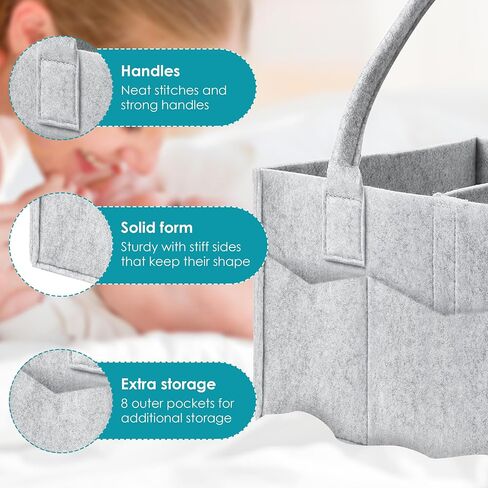Cute Castle 2 Pack Diaper Caddy Organizer - Portable Baby Caddy Organizer with Handle, Nursery Storage Bin and Car Organizer for Girls, Boys - Baby Gift Basket - Grey in Saudi Arabia