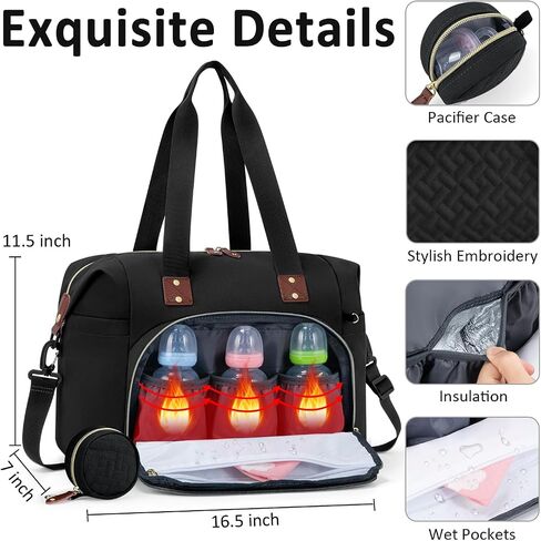 Diaper Bag Tote, Baby Bag Travel Diaper Tote Bag with Pacifier Case, Cute Maternity Hospital Baby Stylish Diaper Tote for Mom Dad Medium Size, Black in Kuwait