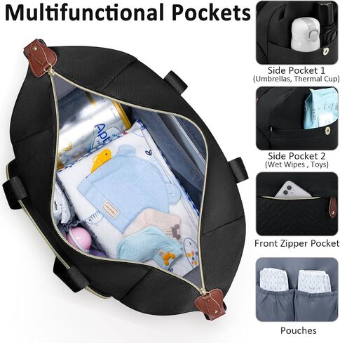 Diaper Bag Tote, Baby Bag Travel Diaper Tote Bag with Pacifier Case, Cute Maternity Hospital Baby Stylish Diaper Tote for Mom Dad Medium Size, Black in Kuwait