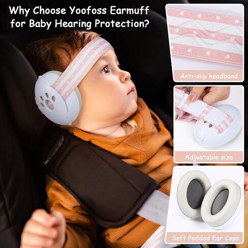 Yoofoss Baby Ear Muffs Noise Protection for Infant and Babies Up to 36 Months - Noise Cancelling Headphones for Ear Protection, Sleep, Travel Pink in Saudi Arabia