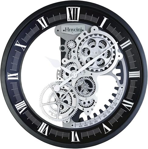 18 inch Original Industrial Wall Clock, Non-Ticking Vintage Real Moving Gear Battery Operated Steampunk Decor Metal Clock for Living Room, Farmhouse, Home Kitchen (Gold-Black, 18 Inch) in Saudi Arabia