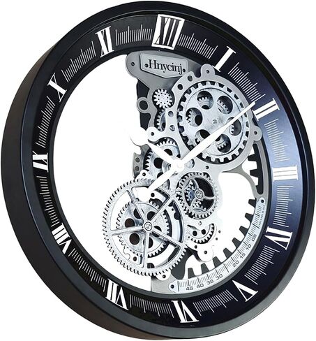 18 inch Original Industrial Wall Clock, Non-Ticking Vintage Real Moving Gear Battery Operated Steampunk Decor Metal Clock for Living Room, Farmhouse, Home Kitchen (Gold-Black, 18 Inch) in Saudi Arabia