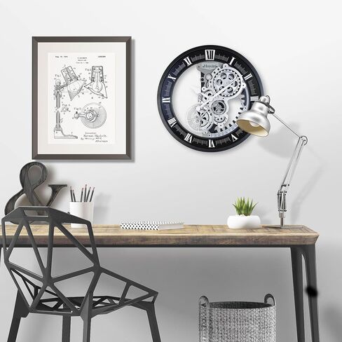 18 inch Original Industrial Wall Clock, Non-Ticking Vintage Real Moving Gear Battery Operated Steampunk Decor Metal Clock for Living Room, Farmhouse, Home Kitchen (Gold-Black, 18 Inch) in Saudi Arabia