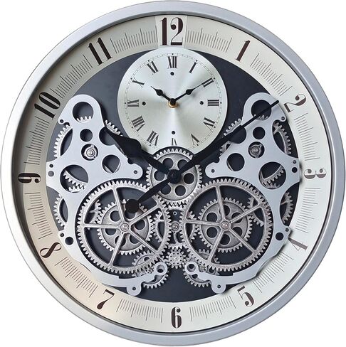 18 inch Original Industrial Wall Clock, Non-Ticking Vintage Real Moving Gear Battery Operated Steampunk Decor Metal Clock for Living Room, Farmhouse, Home Kitchen (Gold-Black, 18 Inch) in Saudi Arabia