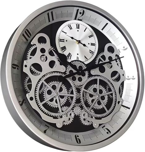 18 inch Original Industrial Wall Clock, Non-Ticking Vintage Real Moving Gear Battery Operated Steampunk Decor Metal Clock for Living Room, Farmhouse, Home Kitchen (Gold-Black, 18 Inch) in Saudi Arabia