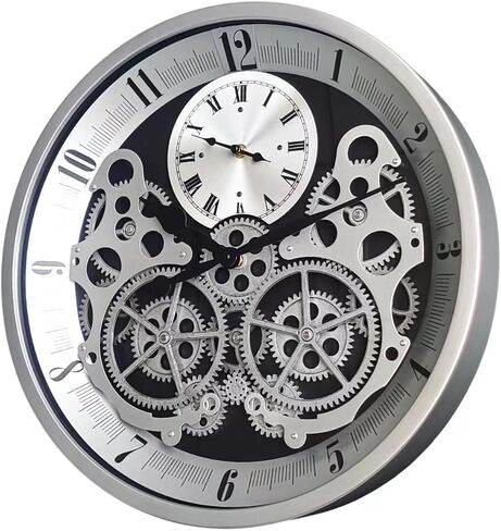 18 inch Original Industrial Wall Clock, Non-Ticking Vintage Real Moving Gear Battery Operated Steampunk Decor Metal Clock for Living Room, Farmhouse, Home Kitchen (Gold-Black, 18 Inch) in Saudi Arabia