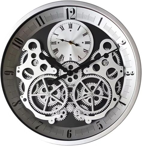 18 inch Original Industrial Wall Clock, Non-Ticking Vintage Real Moving Gear Battery Operated Steampunk Decor Metal Clock for Living Room, Farmhouse, Home Kitchen (Gold-Black, 18 Inch) in Saudi Arabia