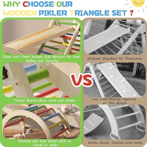 7-in-1 Wooden Pikler Triangle Climbing Set, Toddler Climbing Toys Indoor & Outdoor Fun with Ramp, Climbing Toys for Toddlers 1-3 Inside, Rainbow Colored Playground Baby Climbing Toys. in Kuwait