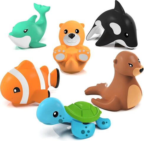 Tub Works® Rainforest™ Mold Free Bath Toys, 6 Pack | Sealed, No Hole Bath Toys Design Keeps Moisture Out | Soft, Squeezable & Float on Water | Easy-Grip Baby & Toddler Bath Toys | Great Baby Pool Toys in Saudi Arabia