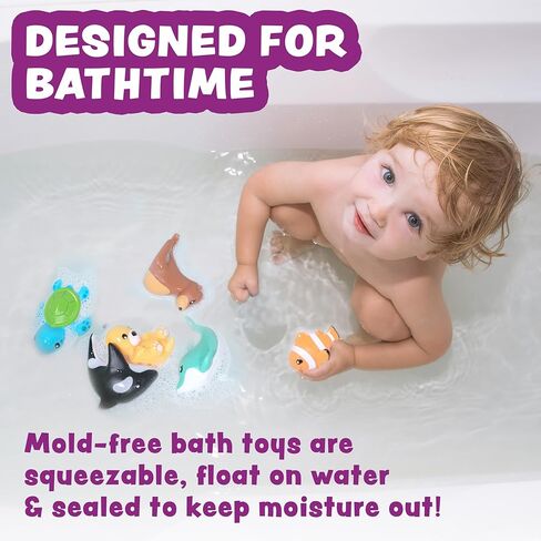 Tub Works® Rainforest™ Mold Free Bath Toys, 6 Pack | Sealed, No Hole Bath Toys Design Keeps Moisture Out | Soft, Squeezable & Float on Water | Easy-Grip Baby & Toddler Bath Toys | Great Baby Pool Toys in Saudi Arabia