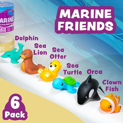 Tub Works® Rainforest™ Mold Free Bath Toys, 6 Pack | Sealed, No Hole Bath Toys Design Keeps Moisture Out | Soft, Squeezable & Float on Water | Easy-Grip Baby & Toddler Bath Toys | Great Baby Pool Toys in Saudi Arabia