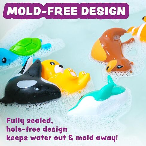 Tub Works® Rainforest™ Mold Free Bath Toys, 6 Pack | Sealed, No Hole Bath Toys Design Keeps Moisture Out | Soft, Squeezable & Float on Water | Easy-Grip Baby & Toddler Bath Toys | Great Baby Pool Toys in Saudi Arabia