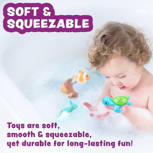 Tub Works® Rainforest™ Mold Free Bath Toys, 6 Pack | Sealed, No Hole Bath Toys Design Keeps Moisture Out | Soft, Squeezable & Float on Water | Easy-Grip Baby & Toddler Bath Toys | Great Baby Pool Toys in Saudi Arabia