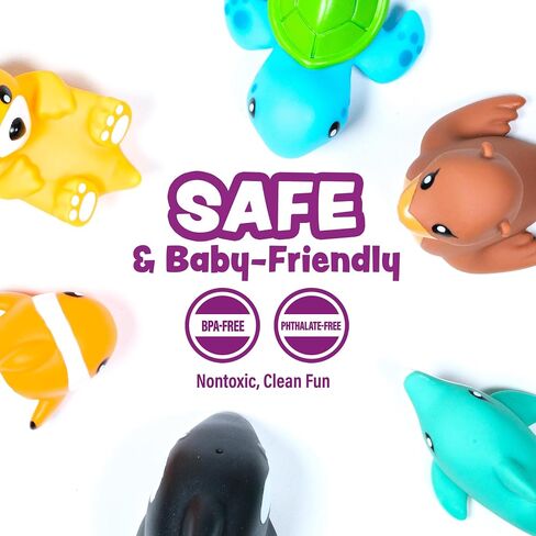 Tub Works® Rainforest™ Mold Free Bath Toys, 6 Pack | Sealed, No Hole Bath Toys Design Keeps Moisture Out | Soft, Squeezable & Float on Water | Easy-Grip Baby & Toddler Bath Toys | Great Baby Pool Toys in Saudi Arabia
