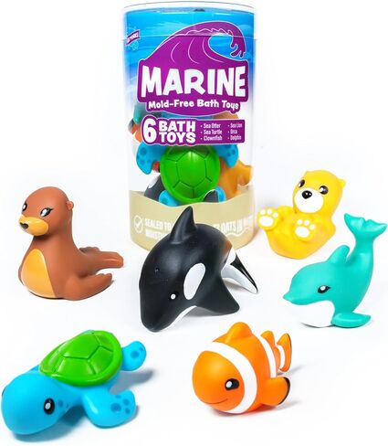 Tub Works® Rainforest™ Mold Free Bath Toys, 6 Pack | Sealed, No Hole Bath Toys Design Keeps Moisture Out | Soft, Squeezable & Float on Water | Easy-Grip Baby & Toddler Bath Toys | Great Baby Pool Toys in Saudi Arabia