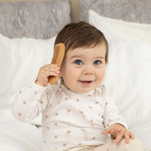 Natural Baby Hair Brush Set - Wooden Brushes and Comb with Boho Travel Bag for Girl or Boy - Soft Goat Hair Brush for Cradle Cap, Bamboo Toddler Hair Brush, Newborn Hairbrush for Scalp Grooming in Saudi Arabia