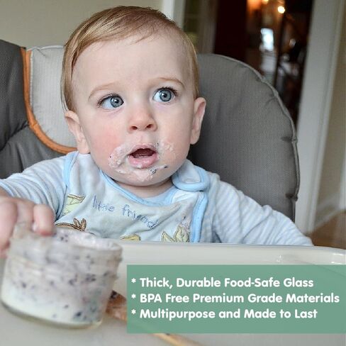 Sage Spoonfuls -12 Pack, 4 oz Baby Food Jars, Glass Baby Food Containers with Lids - Freezer Storage, Leakproof, Reusable Small Glass Baby Food Containers, Microwave & Dishwasher Friendly in Saudi Arabia