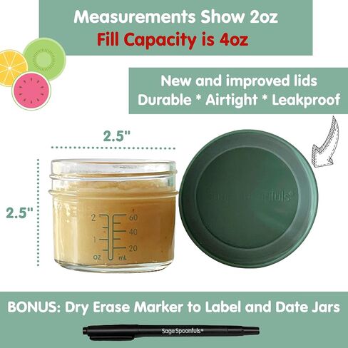 Sage Spoonfuls -12 Pack, 4 oz Baby Food Jars, Glass Baby Food Containers with Lids - Freezer Storage, Leakproof, Reusable Small Glass Baby Food Containers, Microwave & Dishwasher Friendly in Saudi Arabia