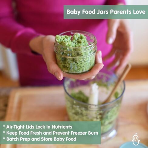 Sage Spoonfuls -12 Pack, 4 oz Baby Food Jars, Glass Baby Food Containers with Lids - Freezer Storage, Leakproof, Reusable Small Glass Baby Food Containers, Microwave & Dishwasher Friendly in Saudi Arabia