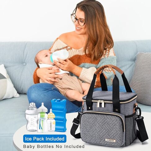 Breastmilk Cooler Bag with Ice Pack Fits 6 Baby Bottles up to 9 Ounce, Breast Milk Pump Cooler Bag for Nursing Mom Daycare, Work, Travel-Light Grey in Saudi Arabia