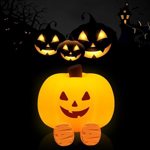 ضوء ليلي على شكل يقطين للأطفال، ديكور على شكل يقطين الهالوين اللطيف، ضوء ليلي لحضانة الأطفال الصغار، ضوء على شكل يقطين إسفنجي، لاسلكي قابل لإعادة الشحن، مصباح بجانب السرير من السيليكون قابل لإعادة الشحن لهدايا الهالوين (مبتسمًا) in Kuwait