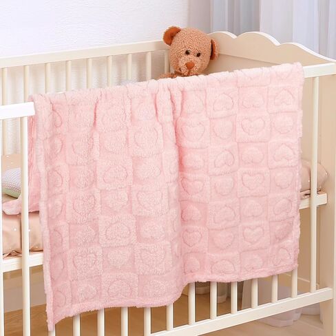 Plush Soft with Heart Checkered Baby Blanket,Fleece Infant Toddler Blankets for Girls Boys,Warm Lightweight Breathable Newborn Receiving Blankets for Crib Stroller 32"×37" (Light Pink, Heart) in Saudi Arabia
