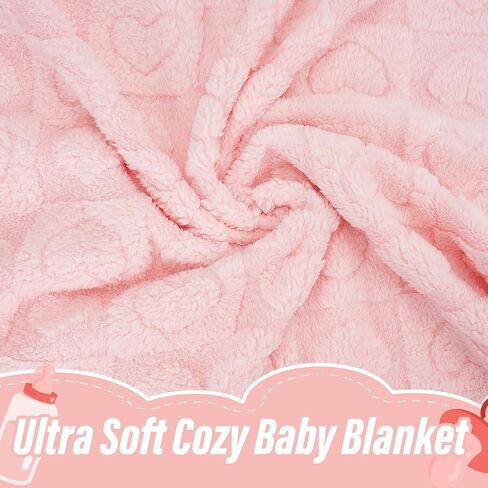 Plush Soft with Heart Checkered Baby Blanket,Fleece Infant Toddler Blankets for Girls Boys,Warm Lightweight Breathable Newborn Receiving Blankets for Crib Stroller 32"×37" (Light Pink, Heart) in Saudi Arabia