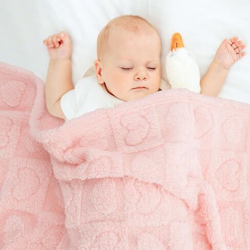 Plush Soft with Heart Checkered Baby Blanket,Fleece Infant Toddler Blankets for Girls Boys,Warm Lightweight Breathable Newborn Receiving Blankets for Crib Stroller 32"×37" (Light Pink, Heart) in Saudi Arabia