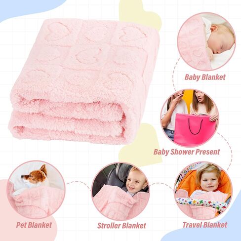 Plush Soft with Heart Checkered Baby Blanket,Fleece Infant Toddler Blankets for Girls Boys,Warm Lightweight Breathable Newborn Receiving Blankets for Crib Stroller 32"×37" (Light Pink, Heart) in Saudi Arabia