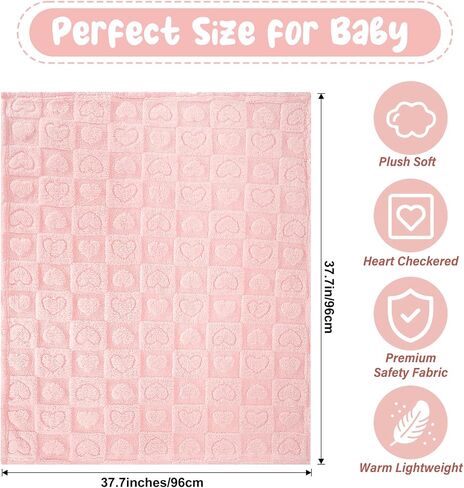 Plush Soft with Heart Checkered Baby Blanket,Fleece Infant Toddler Blankets for Girls Boys,Warm Lightweight Breathable Newborn Receiving Blankets for Crib Stroller 32"×37" (Light Pink, Heart) in Saudi Arabia