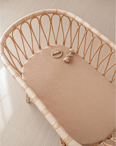 Konssy 2 Pack Muslin Bassinet Sheets for Baby Girls Boys, 32"x16" | 100% Cotton, Soft & Breathable Bassinet Mattress Sheets, for Halo Bassinest Swivel Sleeper, Graco, Snoo (Chestnut,Posy) in Saudi Arabia