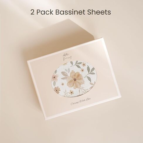 Konssy 2 Pack Muslin Bassinet Sheets for Baby Girls Boys, 32"x16" | 100% Cotton, Soft & Breathable Bassinet Mattress Sheets, for Halo Bassinest Swivel Sleeper, Graco, Snoo (Chestnut,Posy) in Saudi Arabia