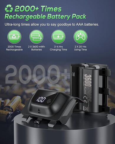 YUANHOT Rechargeable Battery Pack for Xbox Series X/S, LED Display Xbox Controller Battery Pack, 2 Pack 3600mWh Fast Charging Battery Pack, Remote Play and Charge Kit for Xbox Series X/S Accessories in Saudi Arabia