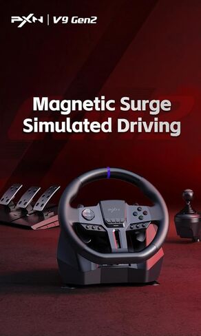 PXN V9Gen2 Gaming Racing Wheel With magnetic Pedals and Shifter 270/900° Dual-Vibration Driver-free Gaming Steering Wheel for PC,PS4,PS3,Xbox One, Xbox Series X/S in Kuwait