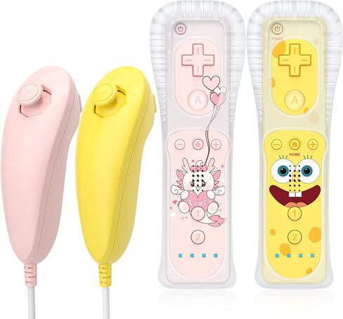 جهاز التحكم عن بعد YKASEK Wii مع Nunchuck، وحدة تحكم Wii 2 Pack مع 2 Nunchuck متوافق مع Wii/Wii U، الأصفر والوردي. in Kuwait