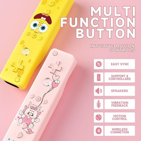 جهاز التحكم عن بعد YKASEK Wii مع Nunchuck، وحدة تحكم Wii 2 Pack مع 2 Nunchuck متوافق مع Wii/Wii U، الأصفر والوردي. in Kuwait