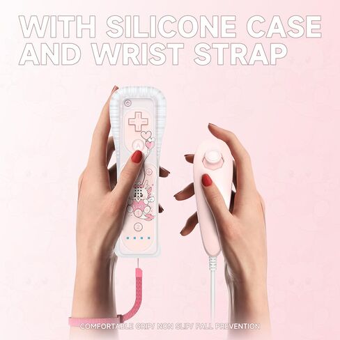 جهاز التحكم عن بعد YKASEK Wii مع Nunchuck، وحدة تحكم Wii 2 Pack مع 2 Nunchuck متوافق مع Wii/Wii U، الأصفر والوردي. in Kuwait