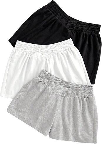MakeMeChic Women's 3 Pack Elastic V Waist Wide Leg Shorts Summer Casual Sweat Shorts in Saudi Arabia