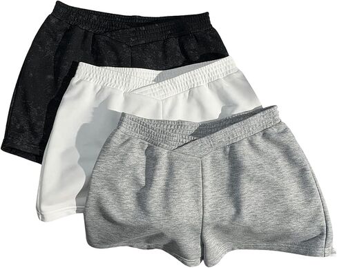 MakeMeChic Women's 3 Pack Elastic V Waist Wide Leg Shorts Summer Casual Sweat Shorts in Saudi Arabia