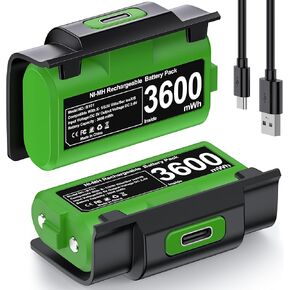 Rechargeable Xbox Controller Battery Pack for Xbox One/Xbox Series X|S, 2 x 3600mWh Xbox One Controller Batteries Pack Play and Charge Kit USB-C Charging Cable/4 Covers