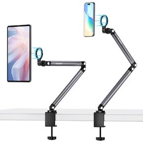Phone Holder For Desk, With Strong Magnetic Design, Tablet Stand Holder With Long Arm, 360° Freely Adjustable Rotation Base, Upgraded Silicone Clamp, Compatible With IPhone, Android & IPad series