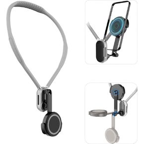LEESENEVO Magnetic Neck Phone Holder,Neck Phone Mount for POV/Vlog,Multi-Directional Rotation Adjustable Phone Neck Bracket,Video Recording for iPhone &Android Phones (Grey)