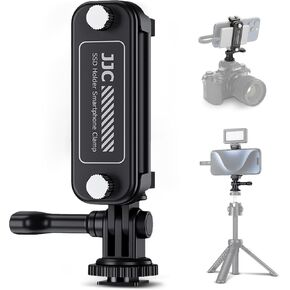 2-in-1 Multi-Use Phone Clamp SSD Holder Bracket, 360°Rotates SSD Mount Support with Cold Shoe, 1/4"-20 Tripod Mount for iPhone Samsung Galaxy Photography Videography Video Recording Vlog Streaming