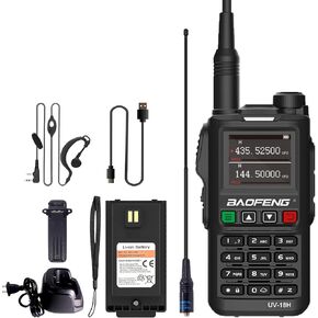 BAOFENG UV-18H 6 Band Ham Radio GPS NOAA USB-C Charging Two Way Radio Long Range 5W Max Wireless Copy Frequency Walkie Talkie 1.77in LCD Screen with Headset and Speaker Mic