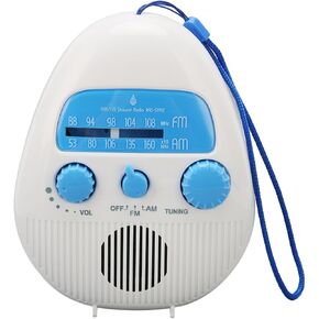 AM FM Shower Radio, Waterproof Portable Bathroom Shower Radio with Built in Speaker, Hand Rope, Adjustable Volume Hanging Shower Radio, Battery Operated