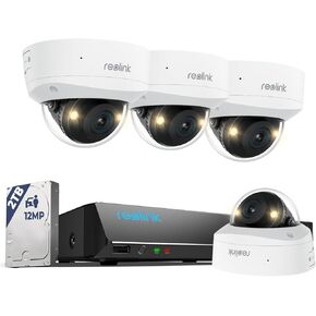 Reolink 12MP 8CH PoE Security Camera System with IK10 Vandalproof, 4pcs Dome PoE Cams Wired Outdoor, Spotlights Color Night Vision, Built-in 2TB HDD, Smart AI Detection, Two-Way Audio, RLK8-1200V4