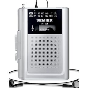 Cassette Recorder Player Walkman with AM FM, Compact Vintage Cassette Tape Player with Big Speaker, Earphone Jack, Removable Clip, Microphone Recording, Powered by DC or AA Battery